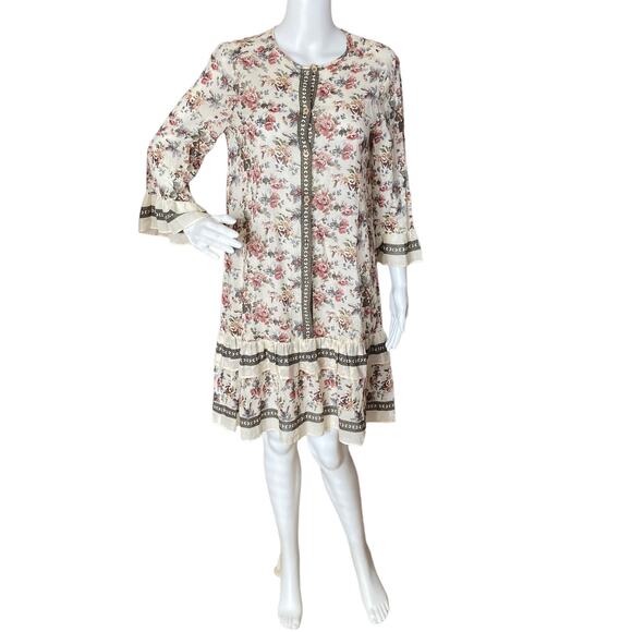 Max Studio Cotton Bell Sleeve Ruffle Hem Floral Dress Size Small Modest Coquette - Picture 1 of 8